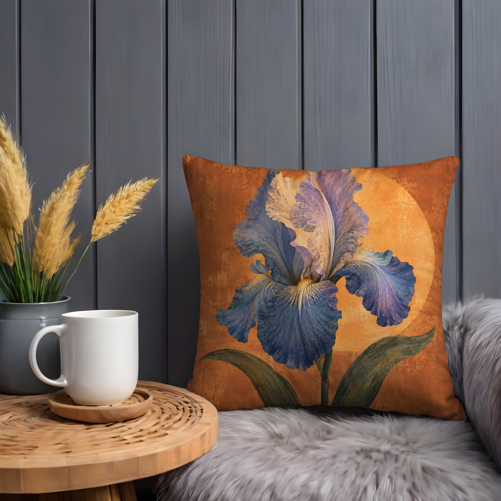 Blue Iris Sunset Pillow Cover | Textured Floral Art