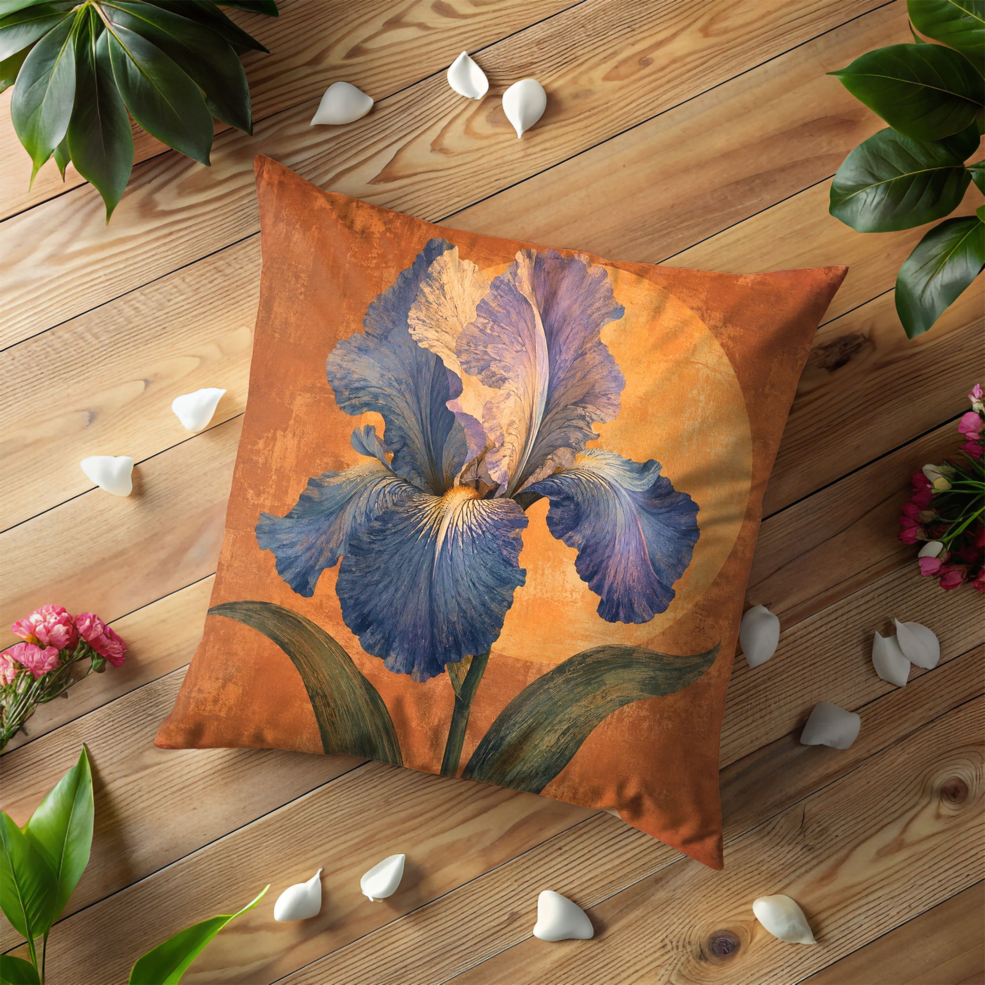 Blue Iris Sunset Pillow Cover | Textured Floral Art