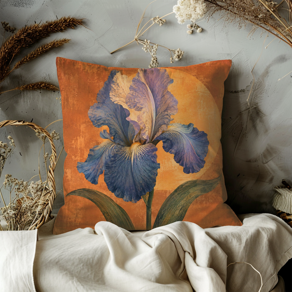 Blue Iris Sunset Pillow Cover | Textured Floral Art