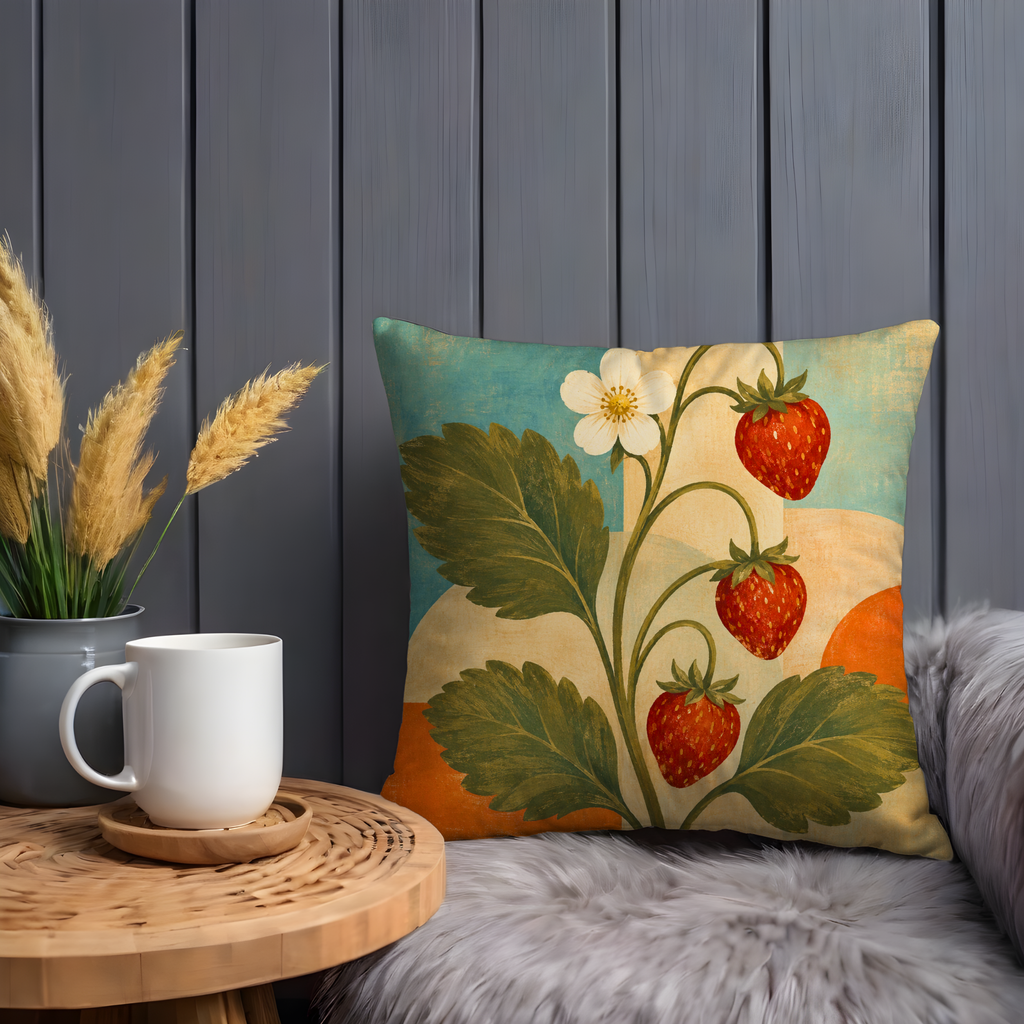 Strawberry Stem Pillow Cover | Bold Botanical Art