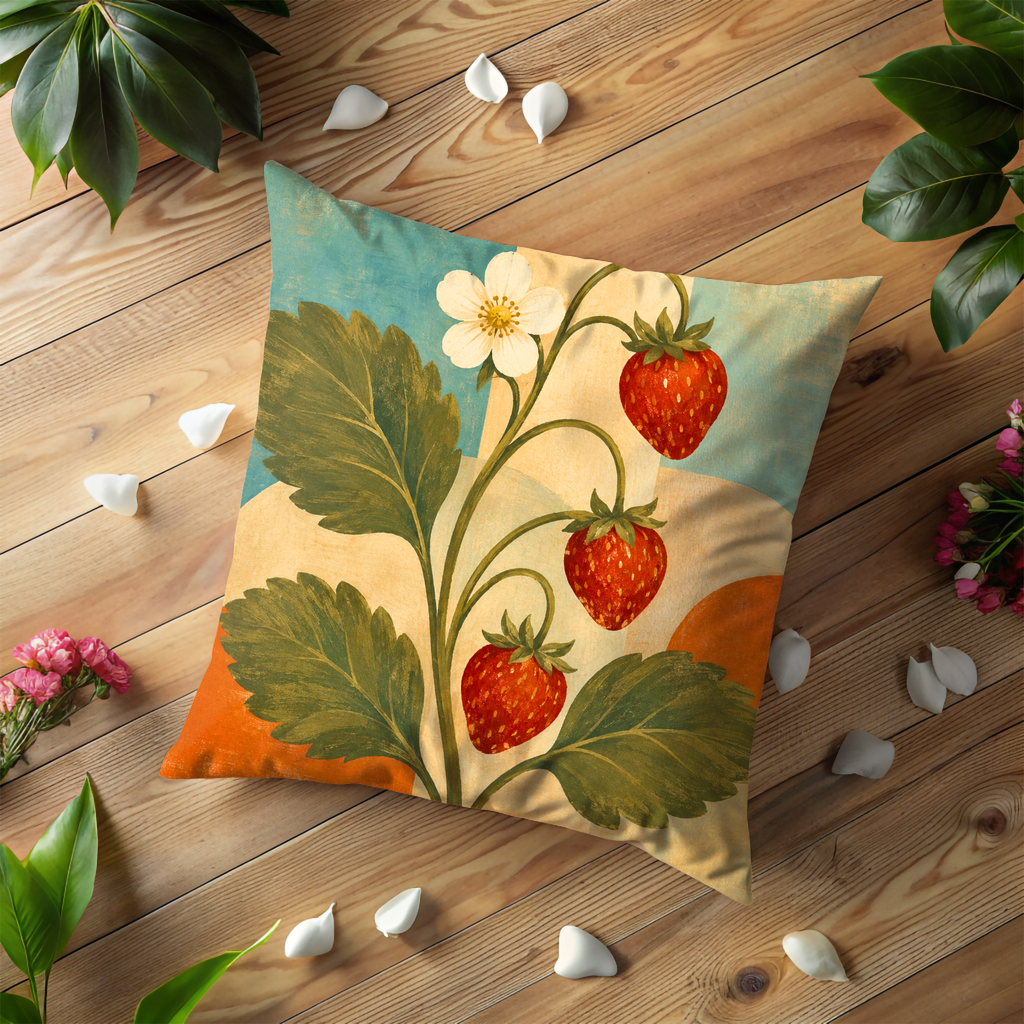 Strawberry Stem Pillow Cover | Bold Botanical Art