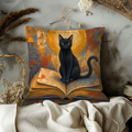 Black Cat Moon and Book Pillow Cover | Textured Nighttime Cat Art