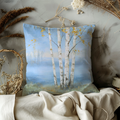 Golden Birch Trees Pillow Cover | Textured Blue Woodland Decor