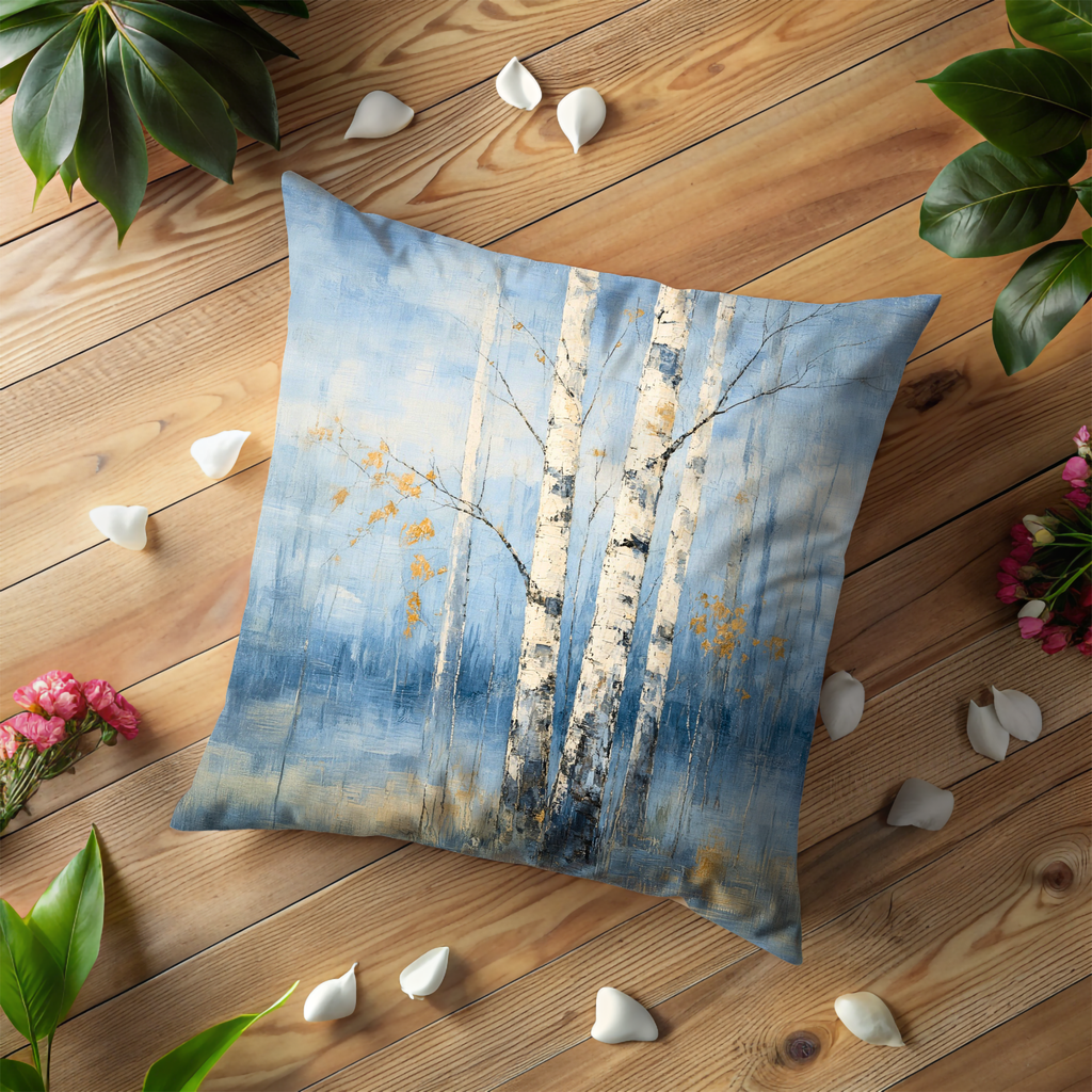 Blue Birch Trees Pillow Cover | Textured Winter Woodland Decor