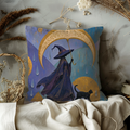 Witch Umbrella Black Cat Rain Pillow Cover | Mystical Fantasy Art | Elegant Night Decor
