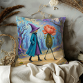 Witch and Flower Creature Path Pillow Cover | Whimsical Fantasy Art | Magical Forest Decor
