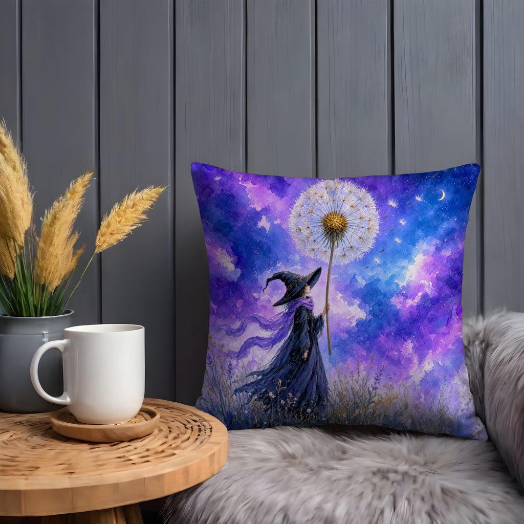 Witch Dandelion Seed Sky Pillow Cover | Mystical Fantasy Art | Soft Night Decor