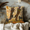 Witch Boots Black Cats Ghosts Pillow Cover | Whimsical Halloween Art | Playful Autumn Decor