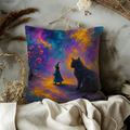 Little Witch and Black Cat Path Pillow Cover | Mystical Fantasy Art | Magical Night Decor