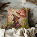 Little Witch Tea Cup Flowers Pillow Cover | Whimsical Fantasy Art | Soft Storybook Decor