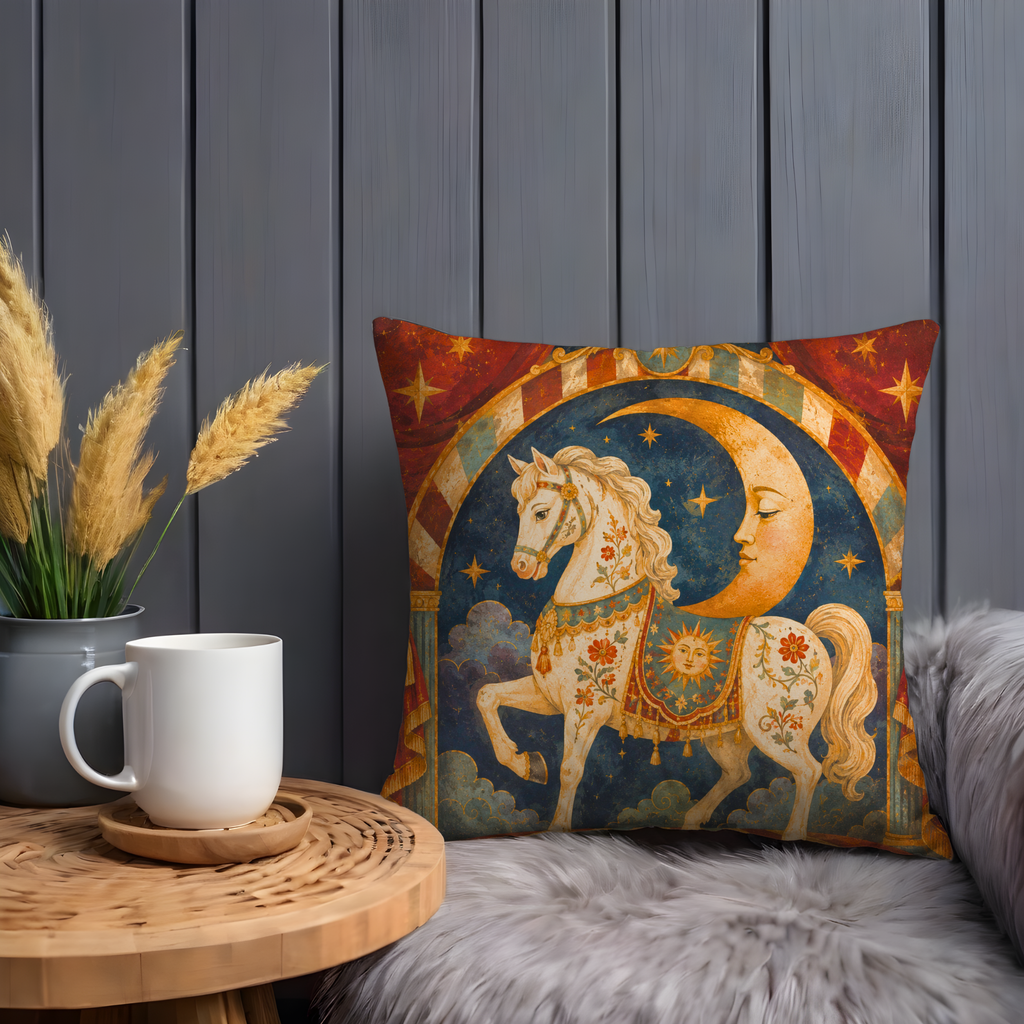 Celestial White Horse Pillow Cover | Textured Moon Art