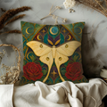 Luna Moth Rose Pillow Cover | Textured Celestial Botanical Art