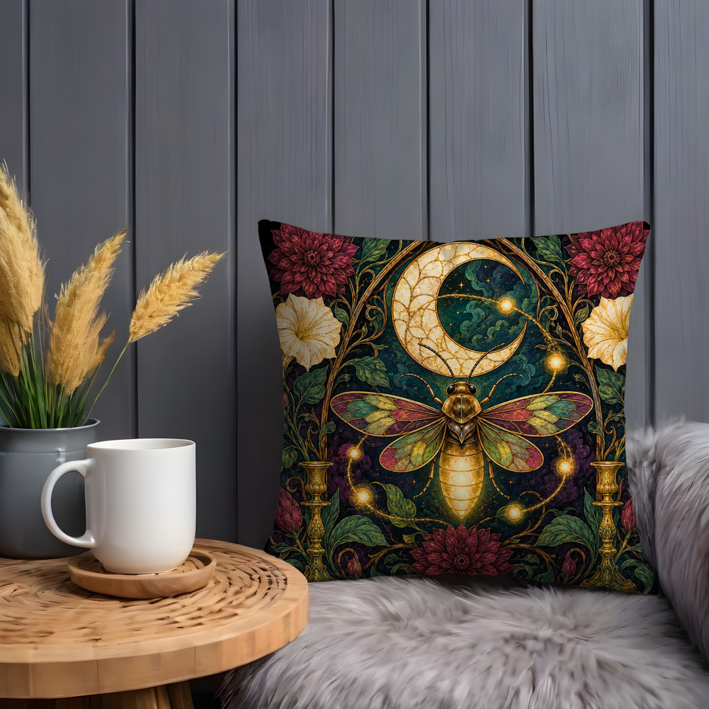 Luna Moth Moon Pillow Cover | Dark Floral Celestial Art