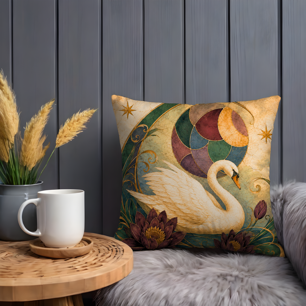 White Swan Floral Pillow Cover | Textured Celestial Art