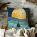 Sailboat Golden Sun Pillow Cover | Minimalist Coastal Art | Serene Nautical Decor