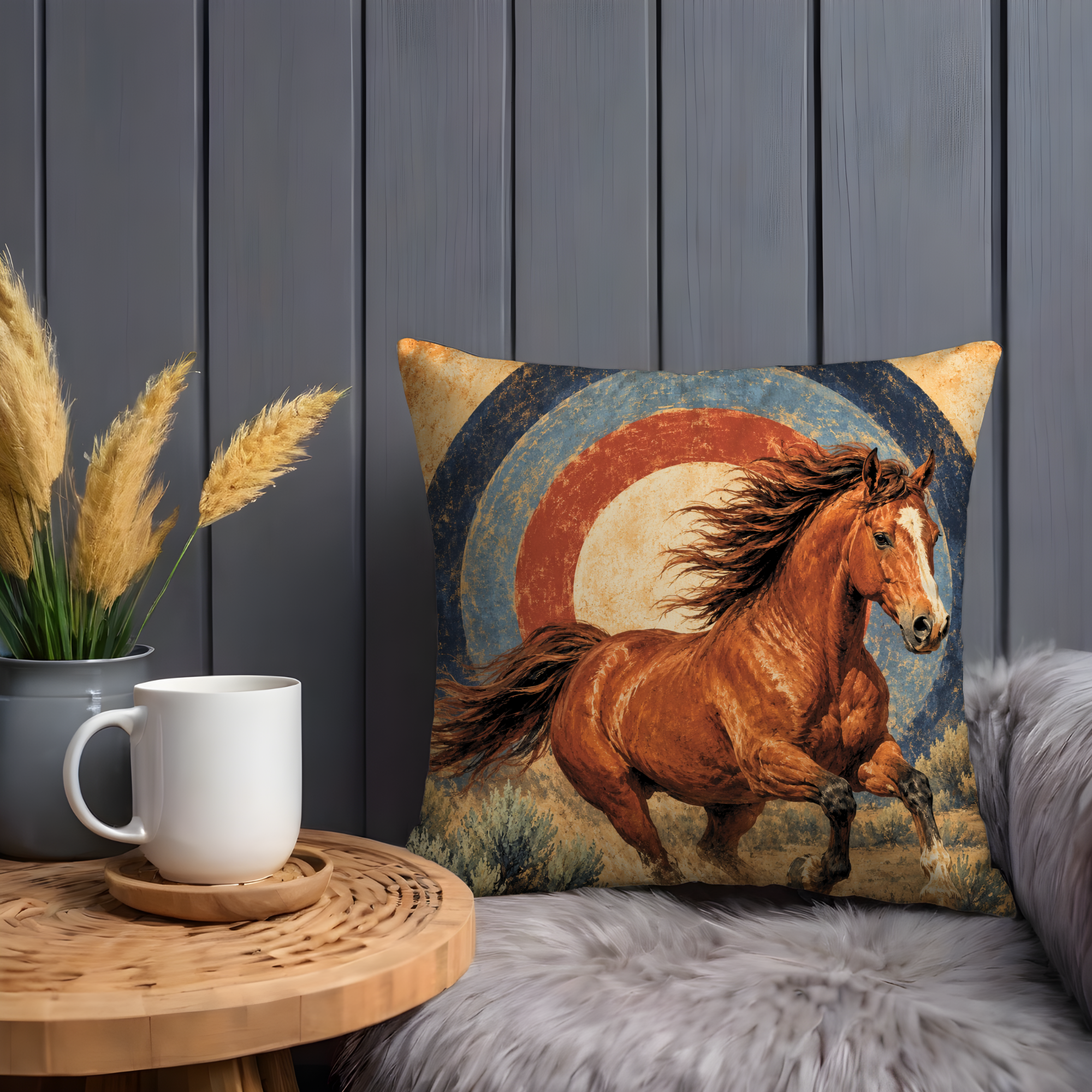 Galloping Horse Sunset Pillow Cover | Western Wildlife Art | Bold Nature Decor