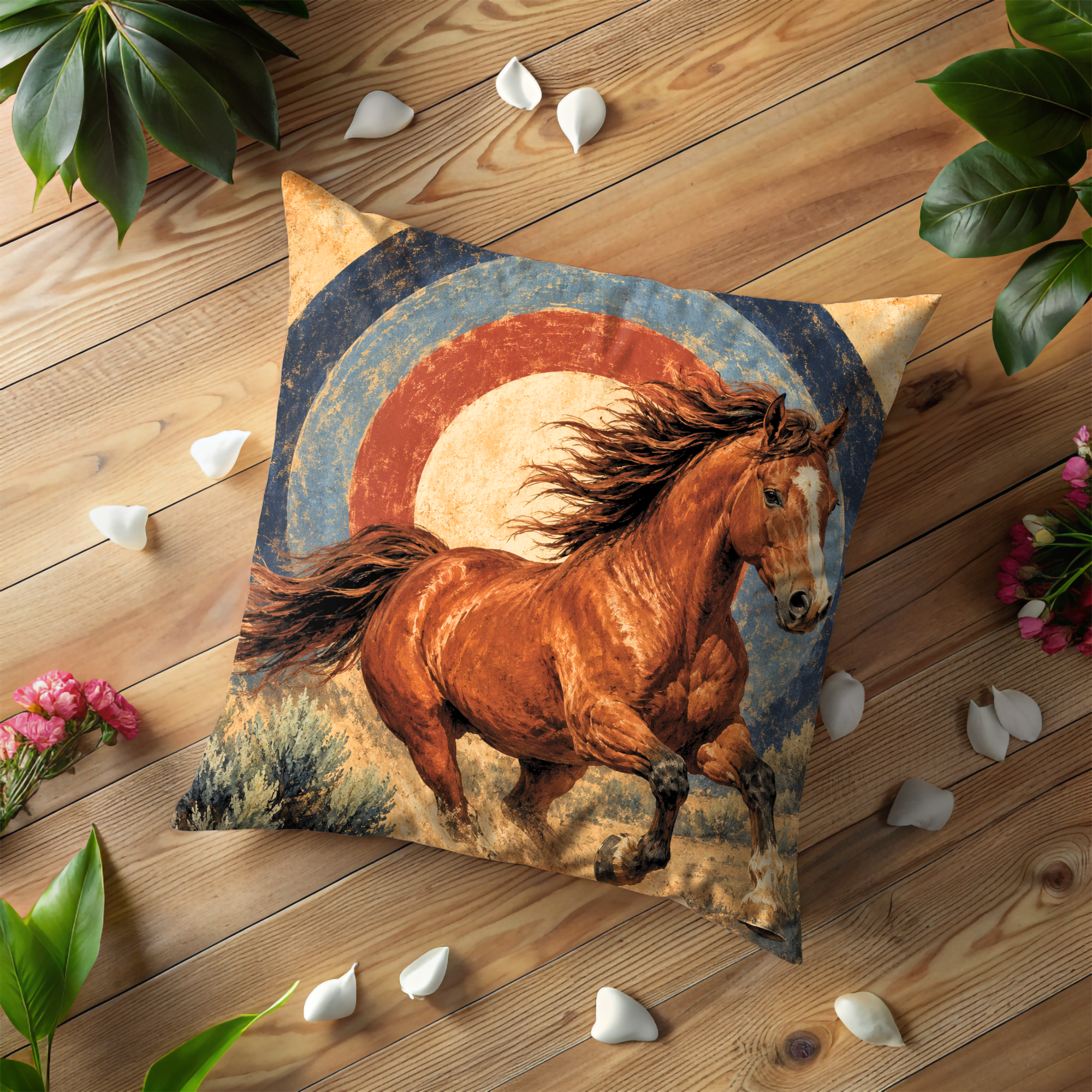Galloping Horse Sunset Pillow Cover | Western Wildlife Art | Bold Nature Decor
