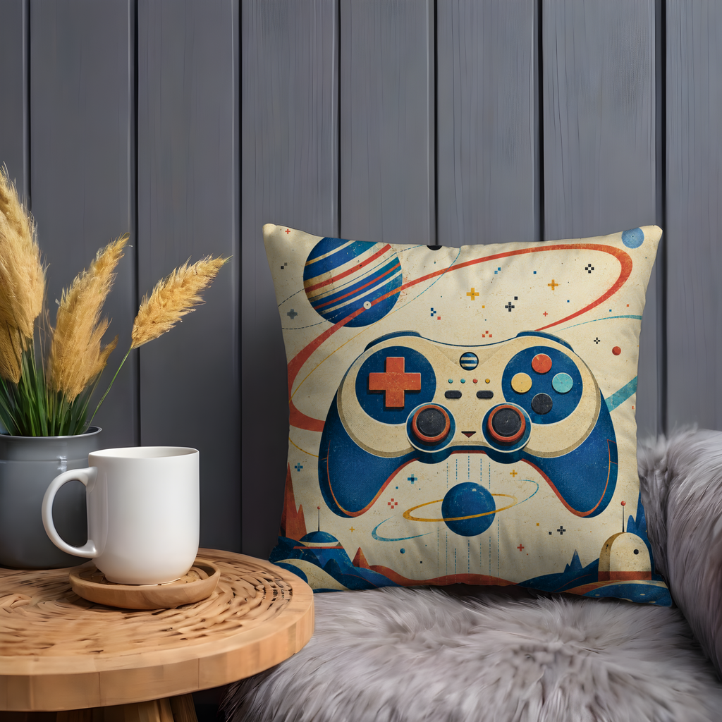 Game Controller Space Pillow Cover | Retro Gamer Art | Modern Geek Decor
