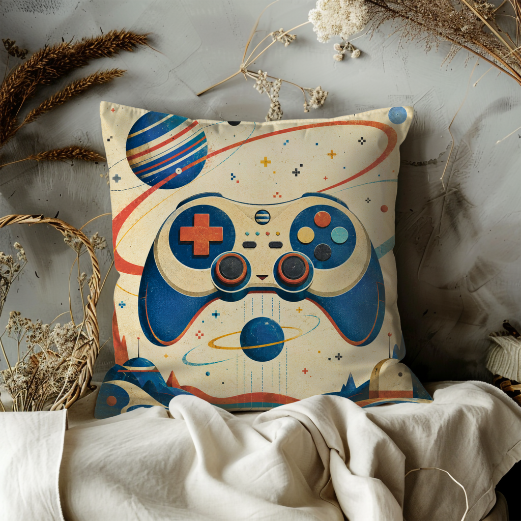 Game Controller Space Pillow Cover | Retro Gamer Art | Modern Geek Decor