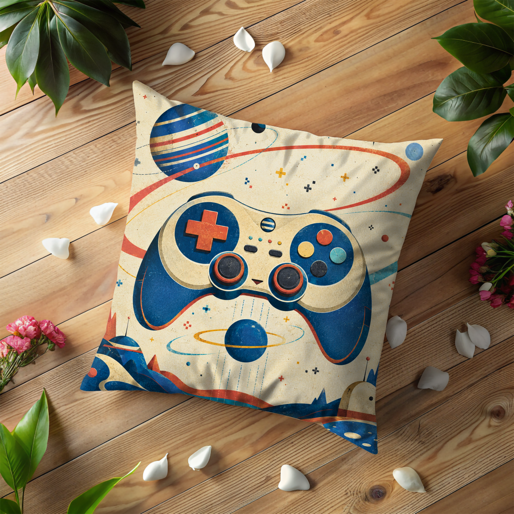 Game Controller Space Pillow Cover | Retro Gamer Art | Modern Geek Decor