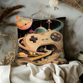 Game Controller Space City Pillow Cover | Retro Sci-Fi Art | Cosmic Geek Decor