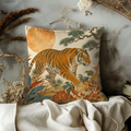 Tiger Pine Chrysanthemum Pillow Cover | Classic Asian Art | Bold Wildlife Decor