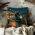 Night Motorcycle Track Racer Pillow Cover | Classic Bike Racing Art | Wet Track Decor