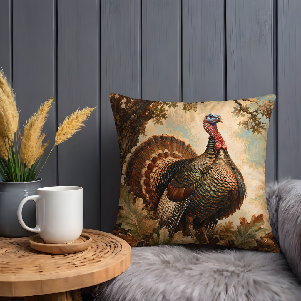Wild Turkey Oak Leaves Pillow Cover | Autumn Woodland Art | Cozy Harvest Decor