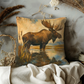 Moose Marsh Reflection Pillow Cover | Wildlife Woodland Art | Cozy Autumn Decor