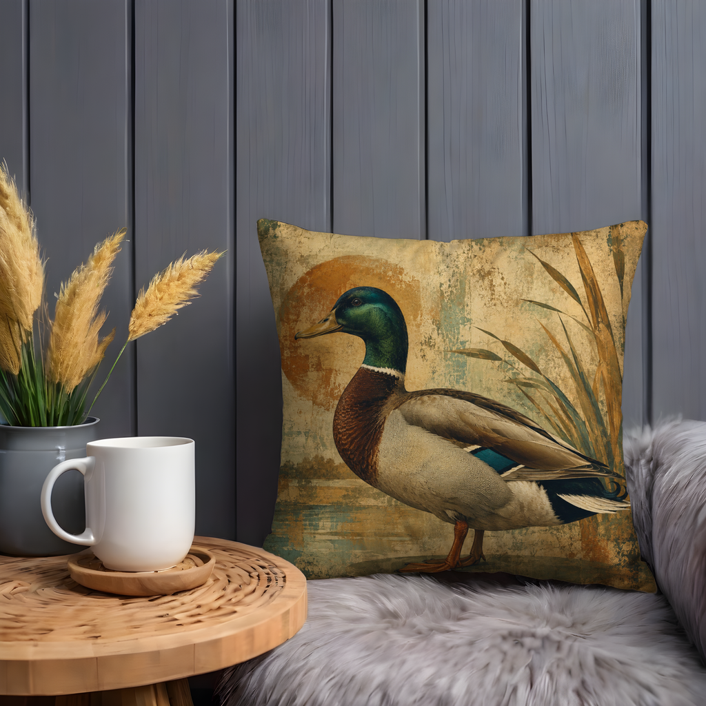 Mallard Duck Golden Sun Pillow Cover | Wildlife Wetland Art | Cozy Nature Decor