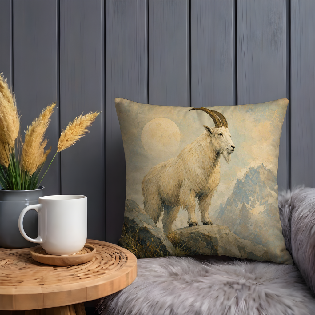 Mountain Goat Moon Pillow Cover | Textured Alpine Wildlife Art