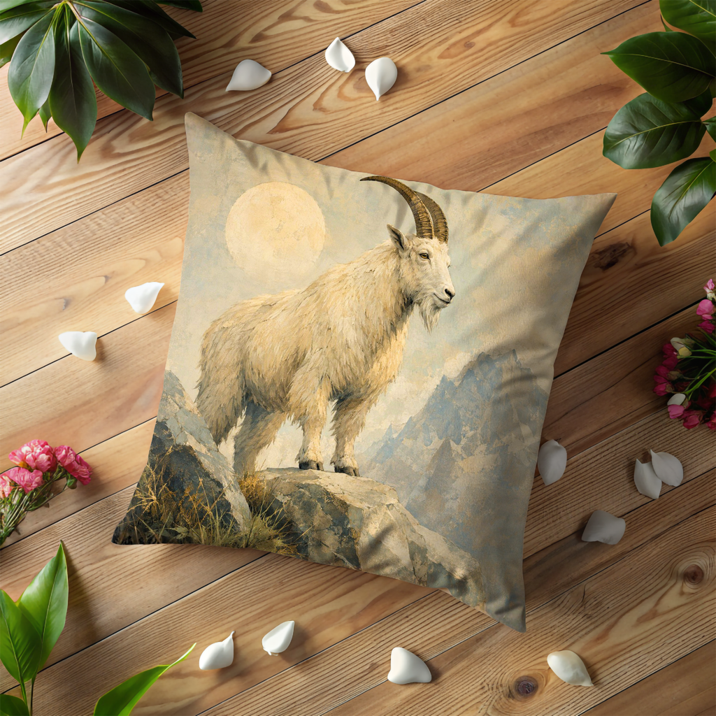 Mountain Goat Moon Pillow Cover | Textured Alpine Wildlife Art