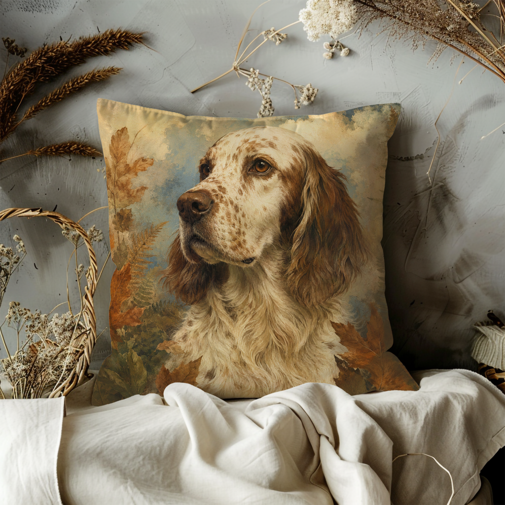 Autumn Spaniel Portrait Pillow Cover | Textured Dog Art