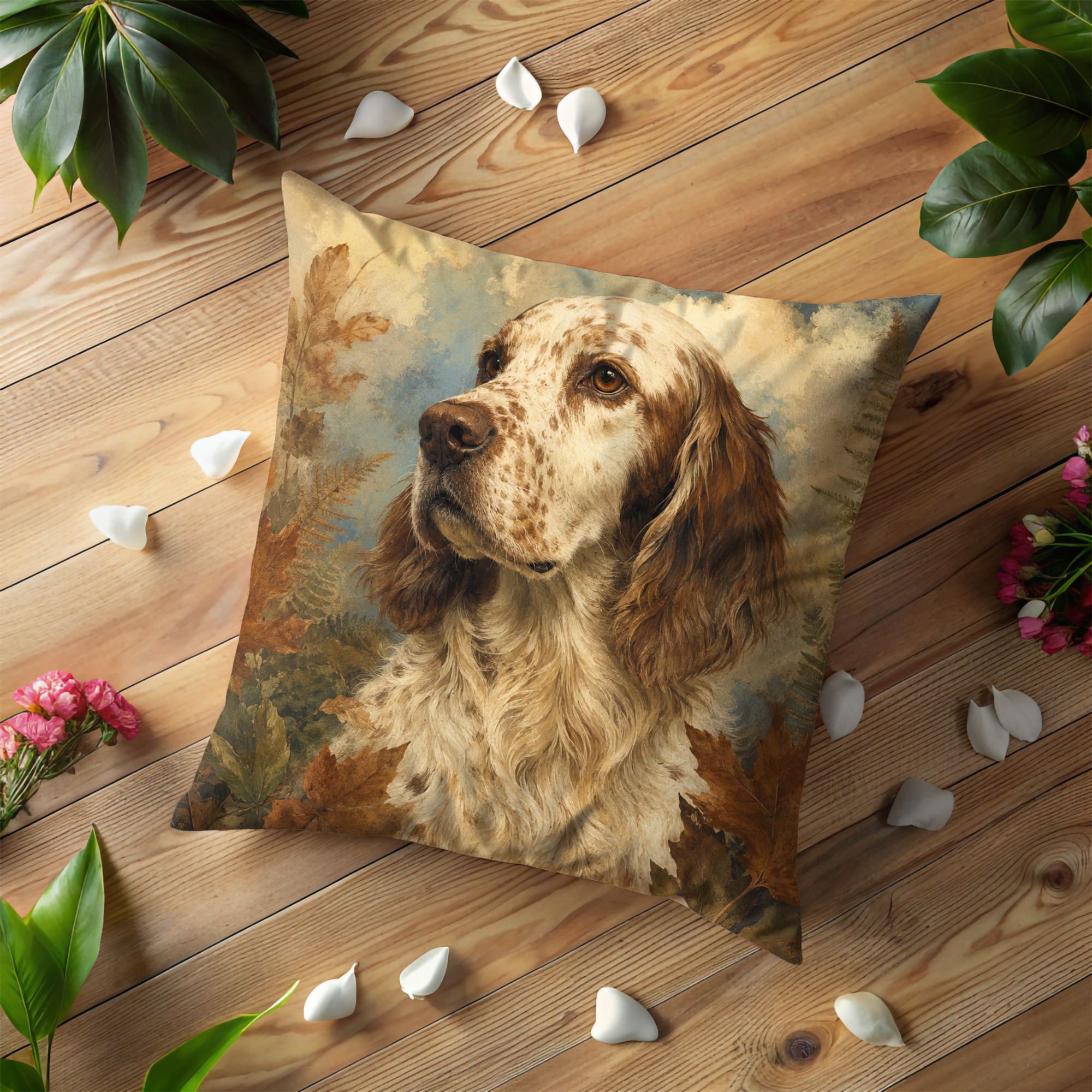 Autumn Spaniel Portrait Pillow Cover | Textured Dog Art