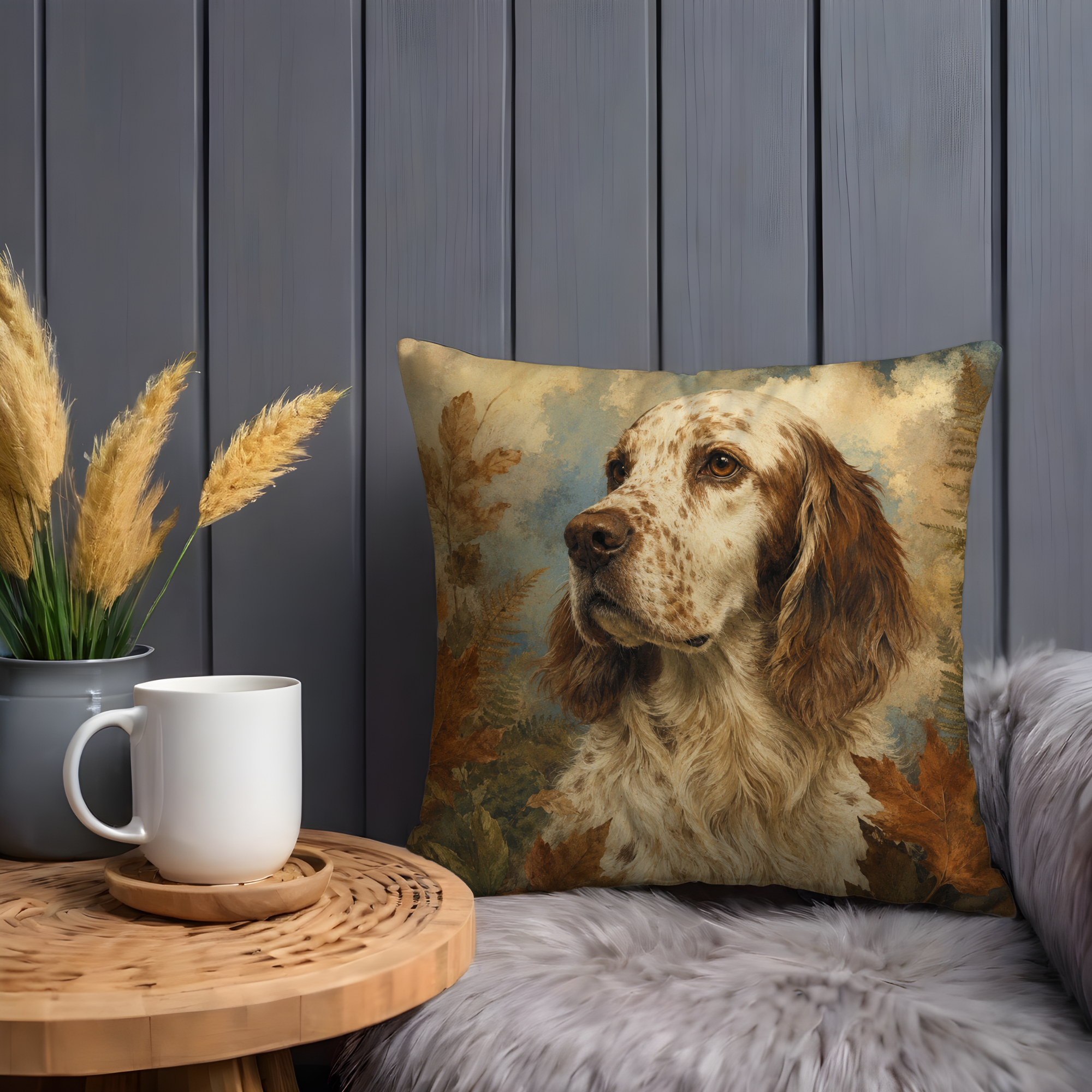 Autumn Spaniel Portrait Pillow Cover | Textured Dog Art