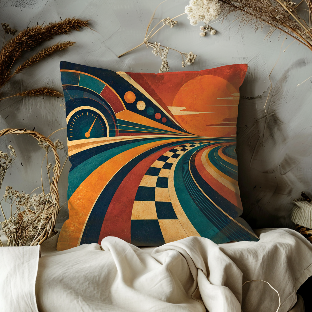 Racing Track Speedometer Pillow Cover | Retro Art Deco | Bold Speed Decor
