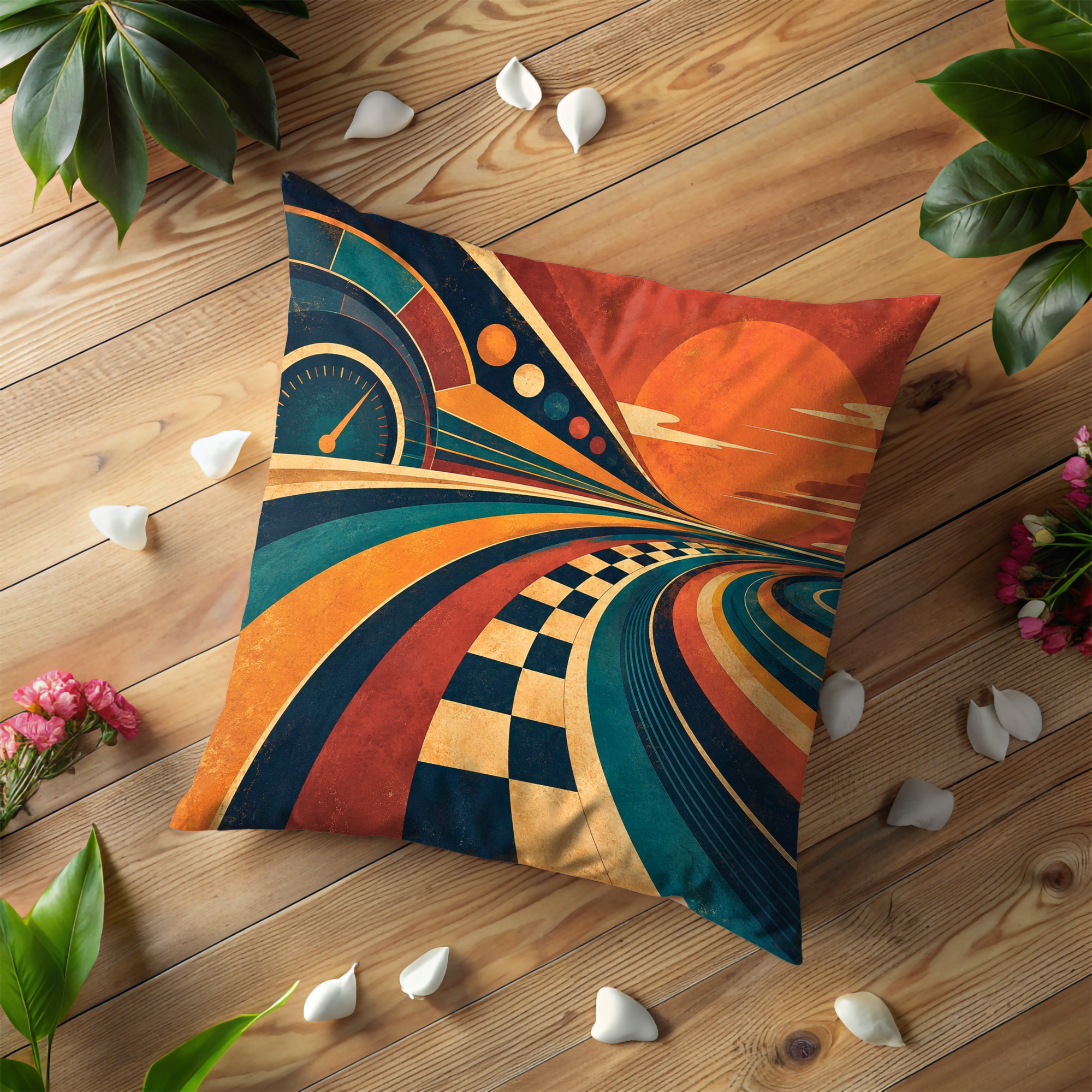 Racing Track Speedometer Pillow Cover | Retro Art Deco | Bold Speed Decor