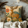 Folk Deer Floral Antlers Pillow Cover | Scandinavian Folk Art | Cozy Nature Decor