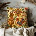 Folk Deer Horse Rooster Pillow Cover | Traditional Folk Art | Cozy Harvest Decor