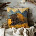 Resting Bison Mountain Prairie Pillow Cover | Western Wildlife Art | Bold Nature Decor
