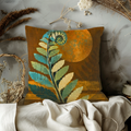Fern Fiddlehead Golden Sun Pillow Cover | Modern Botanical Art | Warm Nature Decor