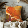 Orange Poppy Geometric Pillow Cover | Modern Botanical Art | Warm Floral Decor