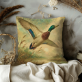 Mallard Duck in Flight Pillow Cover | Classic Wildlife Art | Wetland Nature Decor