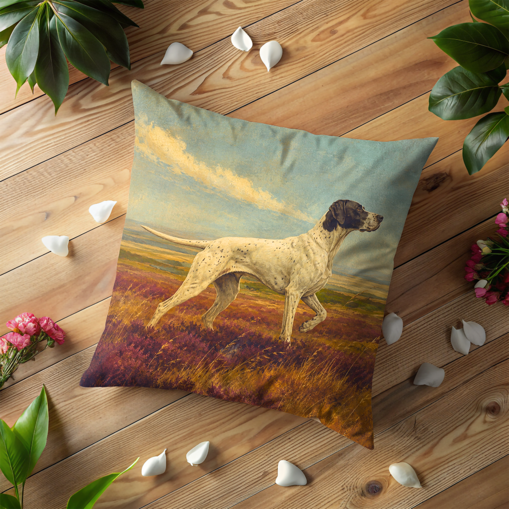 Pointer Dog Heather Field Pillow Cover | Classic Wildlife Art | Country Hunting Decor