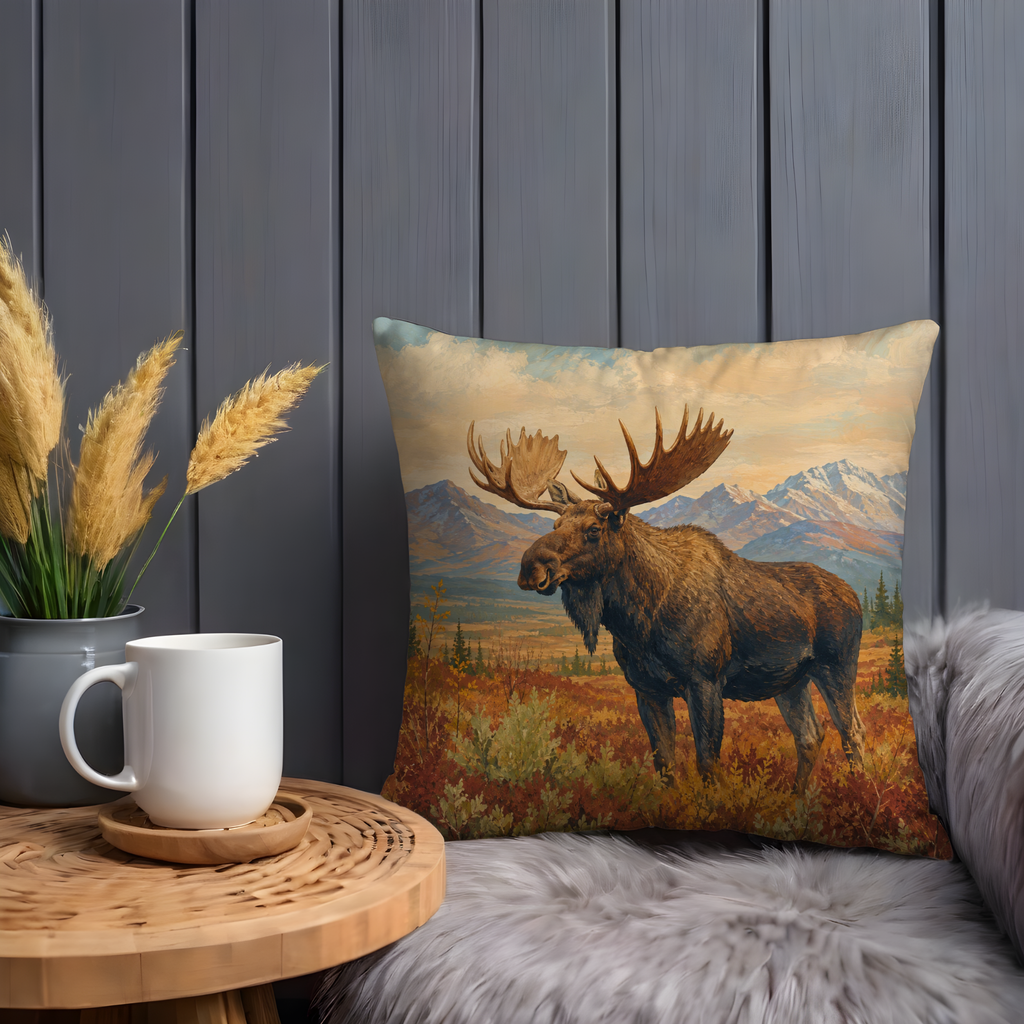 Bull Moose Autumn Tundra Pillow Cover | Classic Wildlife Art | Northern Landscape Decor