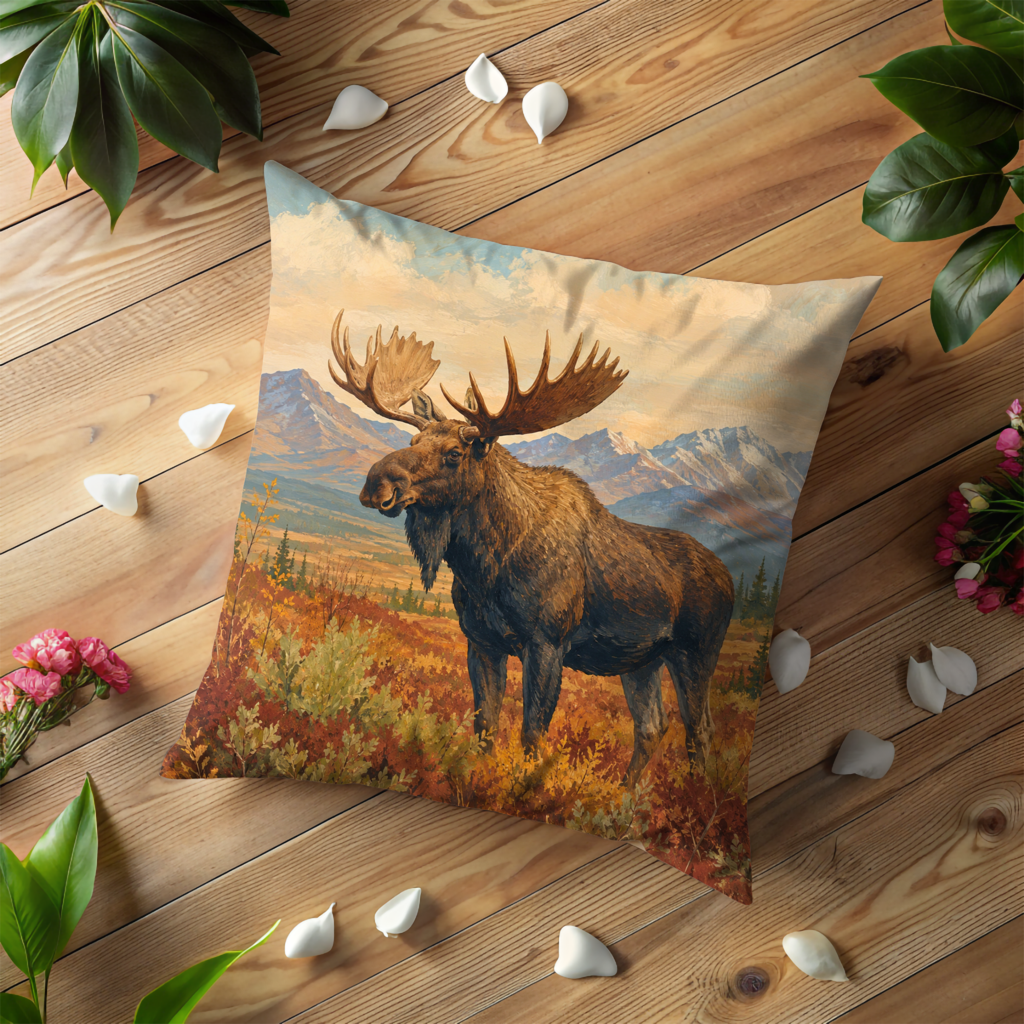 Bull Moose Autumn Tundra Pillow Cover | Classic Wildlife Art | Northern Landscape Decor