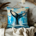 Whale Tail Glacier Ocean Pillow Cover | Classic Wildlife Art | Arctic Marine Decor