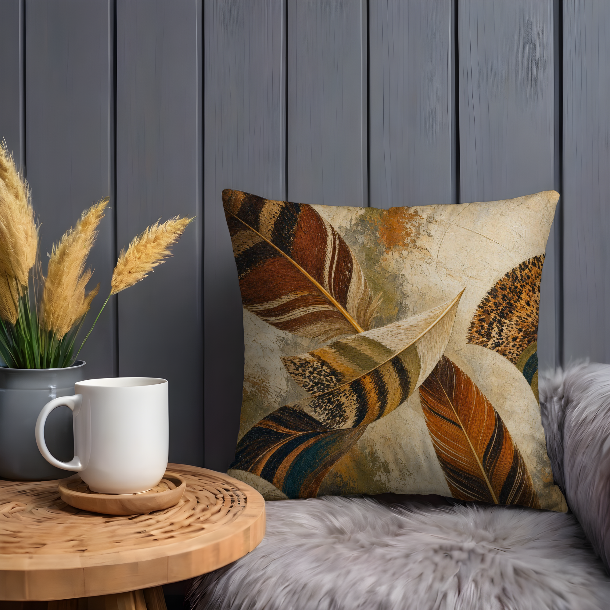Abstract Feathers Earth Tones Pillow Cover | Modern Organic Art | Bohemian Decor