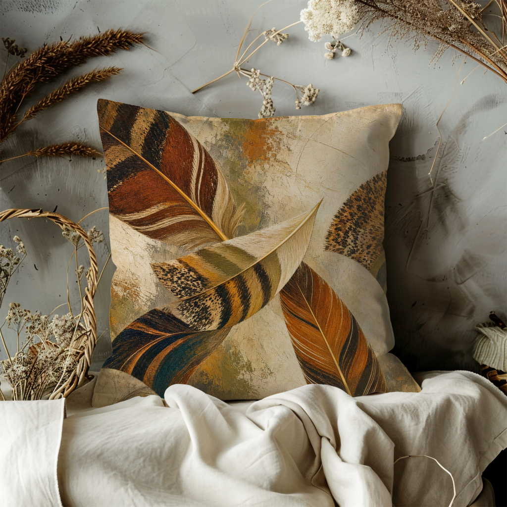 Abstract Feathers Earth Tones Pillow Cover | Modern Organic Art | Bohemian Decor