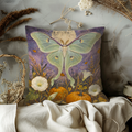 Luna Moth Full Moon Pumpkins Pillow Cover | Mystical Nature Art | Autumn Night Decor
